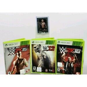 WWE 3 Game Bundle Xbox 360 WWE 12 WWE 2K15 WWE 2K16 Plus Bonus Trading Cards